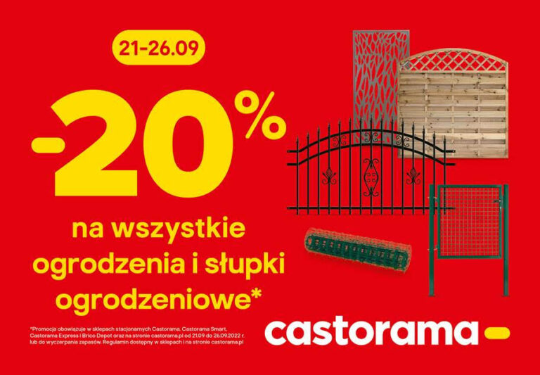 CASTORAMA – 20% na ogrodzenia i słupki ogrodzeniowe🏡
